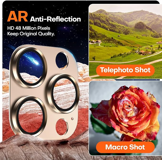 Camera Lens Protector for iPhone 16/15/14 Pro Max & 16/15/14 Pro | Desert Titanium, Aluminum Alloy, 9H+ Glass Camera Cover, Nano Reinforced Adhesive, Anti-Drop, Anti-Scratch, Case Friendly - Image 4
