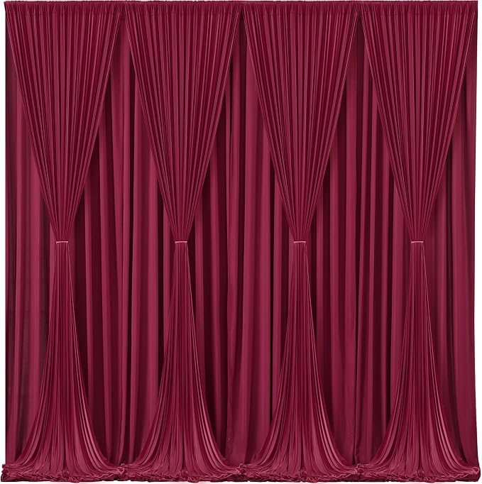 Burgundy Backdrop Curtains - 8 Panel Wrinkle-Free Polyester Photography Drapes for Baby Shower & Birthday Party - 32 X 10FT - Image 2