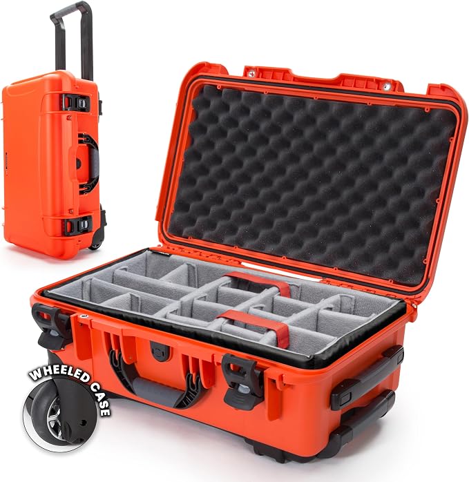 NANUK 935 Hard Case for Camera & Lenses with Padded Divider – Waterproof Equipment Case with Wheels, 22” x 14” x 9” – Dustproof, Impact Resistant, Carry-On Approved for Most Airlines – Orange | 22' x 14' x 9' - Dustproof, Padded Divider - Waterproof Eq... by NANUK
