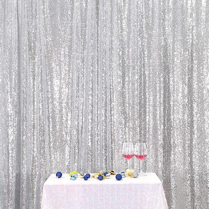 Poise3EHome Silver Backdrop,8FT x 10FT Silver Sequin Photography Backdrop Curtain for Party Decoration - Image 2