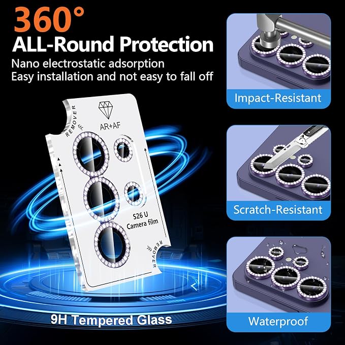 for Samsung Galaxy S26 Ultra Camera Lens Protector, Individual Metal Ring Tempered Glass Lens Cover, [Strong Adsorption] Scratch Resistant Ultra-Thin HD Clear Lens Cover, 1 Set-Violet Diamond - Image 2