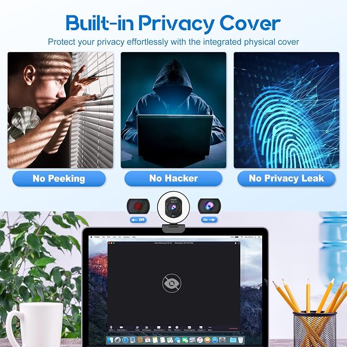 4K Webcam with Ring Light & Built-in Microphone for PC Streaming | PDAF Autofocus,Supports 1080P 60FPS, Comes with Privacy Cover, Compatible with Zoom, Skype, Google Meet, Laptop Desktop Mac - Image 5