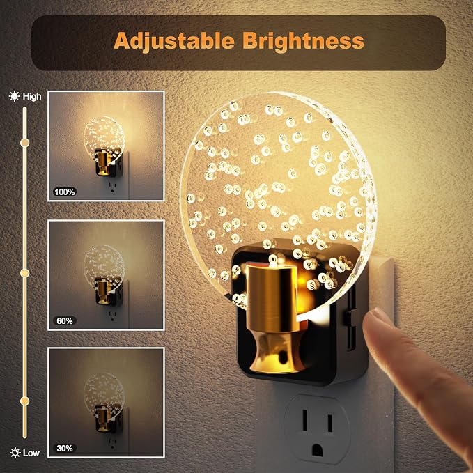 JandCase Night Light, Dimmable Night Lights Plug into Wall 2 Pack | Bubble Nightlight with Auto On/Off Light Sensor, 0-100LM LED Round Nightlights, 180°Rotatable Acrylic Nite Light for Hallway - Image 2