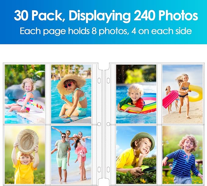 MaxGear 30 Pack Photo Sleeves for 3 Ring Binder (240 Pictures), 3.5x5 in | Heavy-Duty Archival Page Protectors, 4-Pocket Clear Photo Album Refill Pages, Plastic Seed Packet Sleeves, Acid-Free - Image 8
