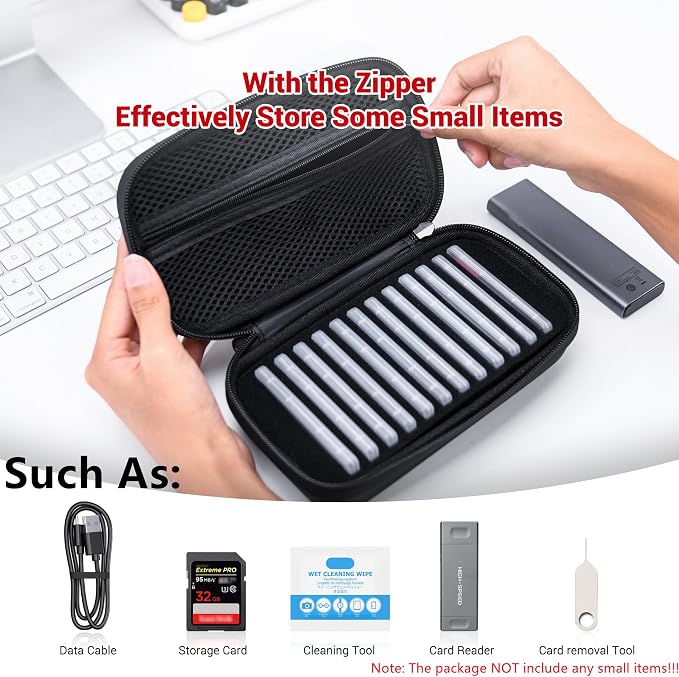 EVA PU M.2 SSD Holder with 12 Clear M.2 NVMe Cases for 2280/2260/2242/2230 SSDs, Water-Resistant & Shockproof with Zipper Pocket & Carry Handle - Image 5