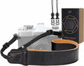 Padwa Lifestyle Black Leather Camera Strap - 1.5" Soft Full Grain Cowhide Camera Straps for Photographers, Soft Suede Fabric Padded Leather Strap with Quick Release fits All Cameras by PadwaLifestyleCameraStrap