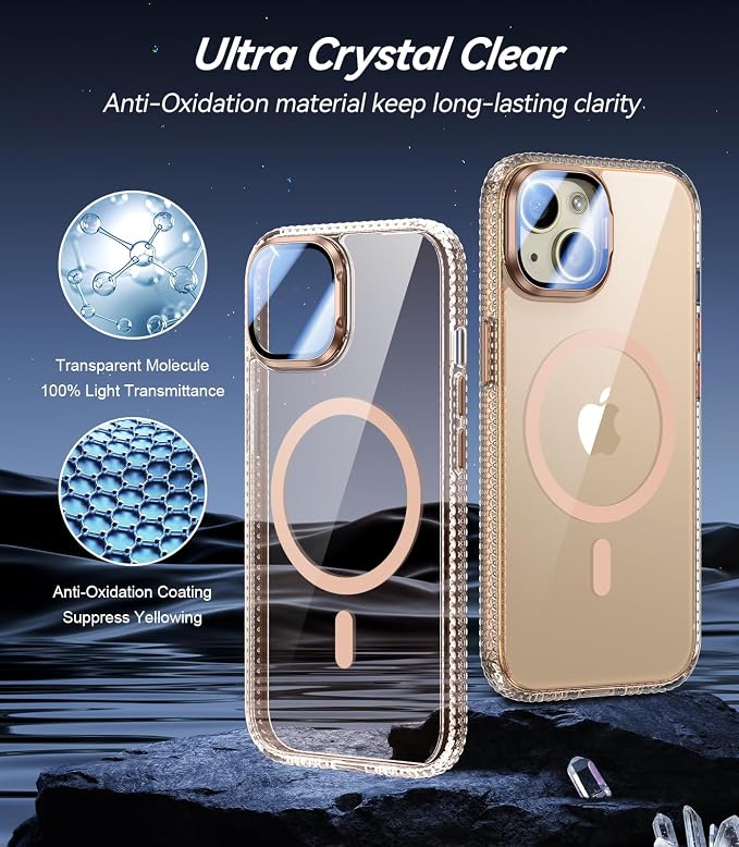 VOFATA [Upgraded] for iPhone 15 Case with Camera Cover Stand [Fit for MagSafe][9H Camera Lens Protector] Mil-Grade Protection Transparent Magnetic iPhone 15 Phone Case, Clear Gold - Image 4