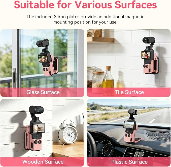 AMAZEAR Magnetic Mount Stand Compatible with DJI Osmo Pocket 4P/4/3/Xtra Muse, Pocket4 Accessories Adapter Clamp Magnet Suction Case Holder on Desktop/Vertical Surface, 180° Adjust Handle, Lightpink - Image 7