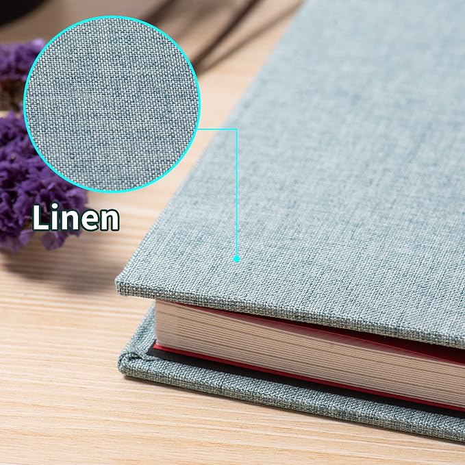 Large Photo Album Self Adhesive 4x6 5x7 6x8 8x10 Pictures Scrapbook Magnetic Album DIY Scrap Book 60 Sticky Pages Linen Cover DIY Photo Album with A Metallic Pen and DIY Accessories(Green), 11"x10.8"60 Pages - Image 4