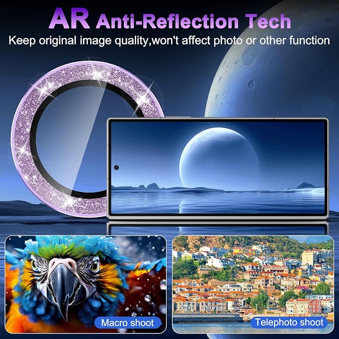 Meshine for Samsung Galaxy Z Fold 8 Ultra Camera Lens Protector,Scratch Proof,Strong Adsorption,9H Hardness with Metal Ring Camera Cover,Case Friendly,Accessories Lens Protector,Glitter Purple - Image 4