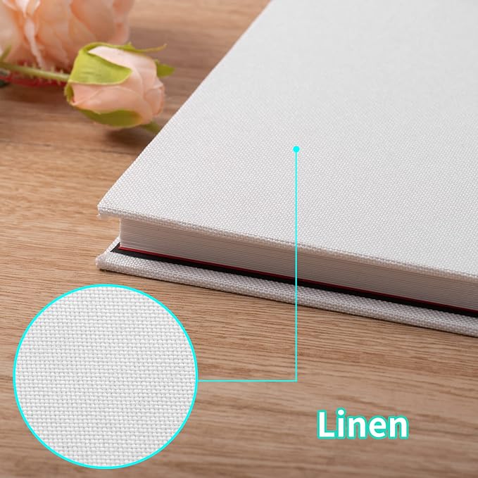 Large Photo Album Self Adhesive 4x6 8x10 10x12 13"x12.8" Magnetic Scrapbook Album 12.6"x11" Inch 40 Pages Linen Cover DIY Photo Album with A Metallic Pen and DIY Stickers(White) - Image 5