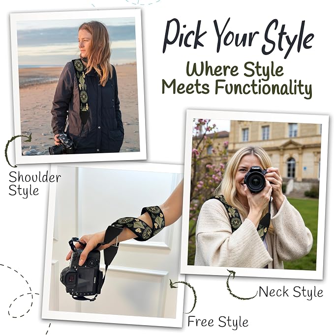 Art Tribute Camera Strap - Shoulder, Crossbody & Neck Camera Strap for Photographers, Fits All Cameras, Canon Nikon Sony Fujifilm, Padded Strap W/Quick Release, Embroidered Cotton & Leather Ends - Image 6