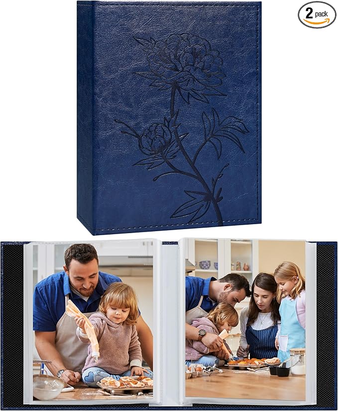 Vienrose 4x6 Photo Album 2 Pack Holds 100 Photos Each Vegan Leather | Vertical pockets, Dark Blue, Portable, Memory album, Family Wedding Baby Travel by Vienrose