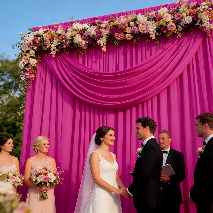 10ft x 10ft Fluorescent Fuchsia Backdrop Curtains for Parties, Polyester Fabric Backdrop Drapes with Rod Pockets for Weddings, Birthday, Halloween, Christmas Party Background Curtain, 2 Panels - Image 4