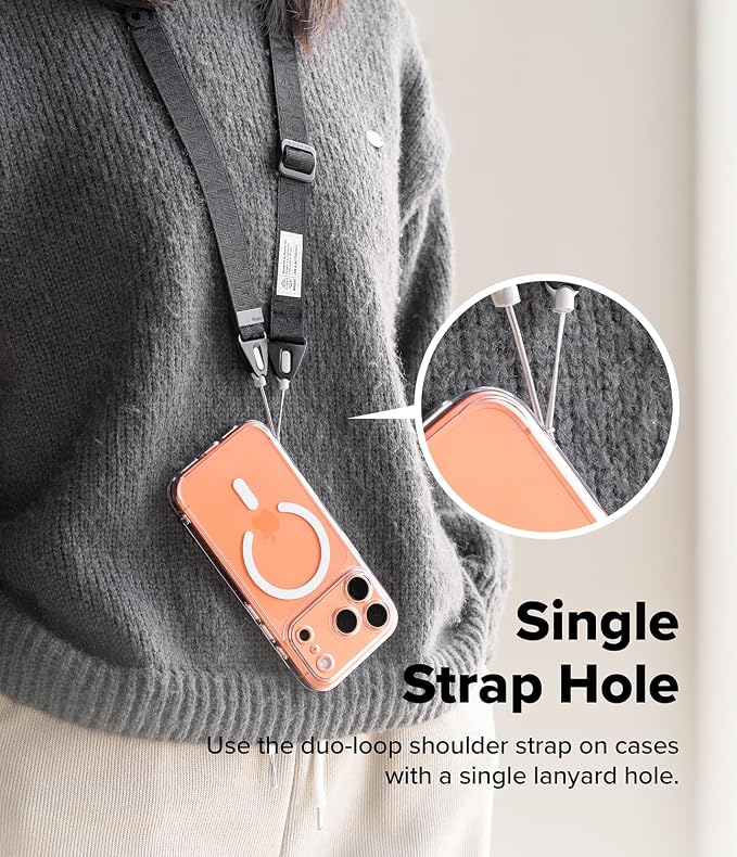 Ringke Phone Lanyard for iPhone 17 Pro Max and Most Smartphones [One-Touch Buckle] Shoulder Strap Adjustable Sturdy Universal Phone Crossbody Neck Lanyard for Travel Essentials - Lettering Black 3 - Image 6