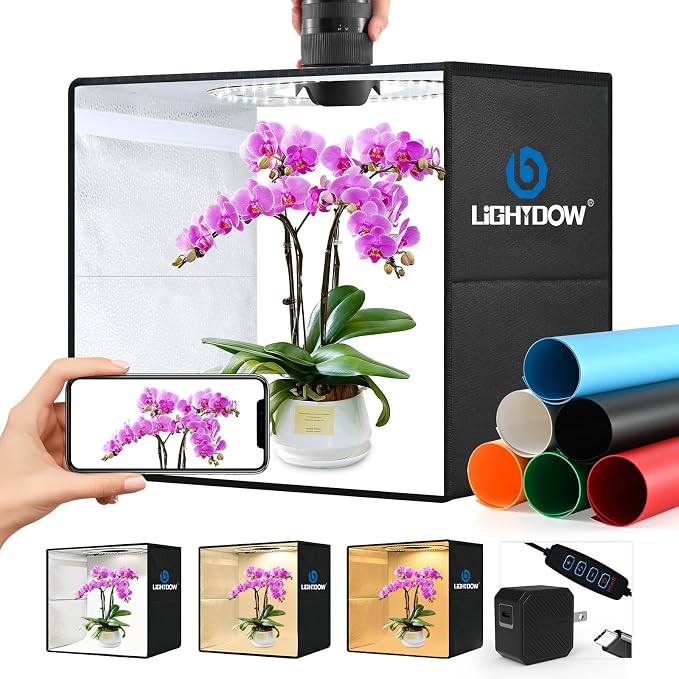 Lightdow 24"x24"x24" Photo Studio Light Box Photography with 300 LEDs(CRI>95) & Type-C Plug(35W)+Cable,6 Backdrops-Portable/Dimmable Folding Shooting Tents for Toys/Jewelry/Bonsai/Bags/Suitcases by Lightdow