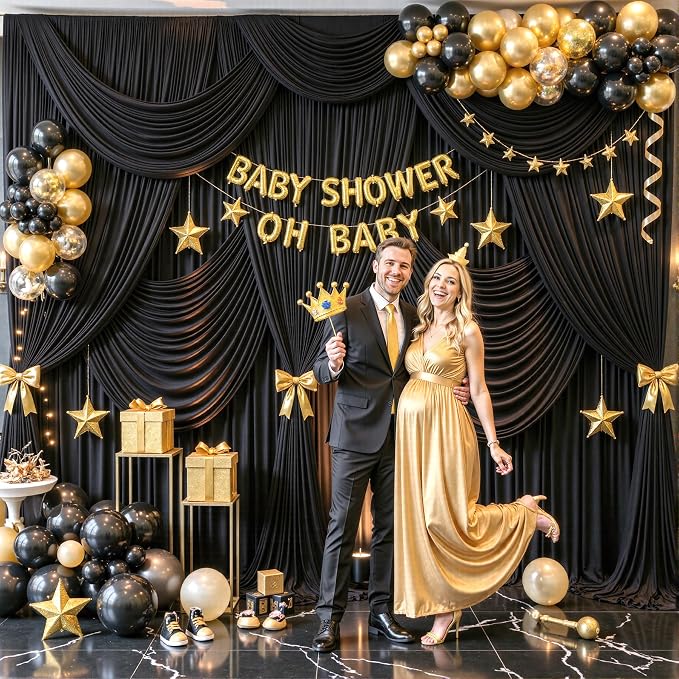 10x10 Black Backdrop Curtain for Parties Wrinkle Free Black Photo Curtains Backdrop Drapes Fabric Decoration for Birthday Party Wedding 5ft x 10ft,2 Panels - Image 2