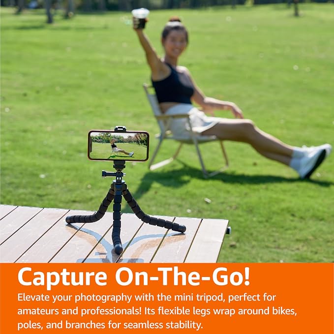 Amazon Basics Portable and Flexible Tripod with Wireless Remote and Smartphone Clamp, 10-inch, Black - Image 6