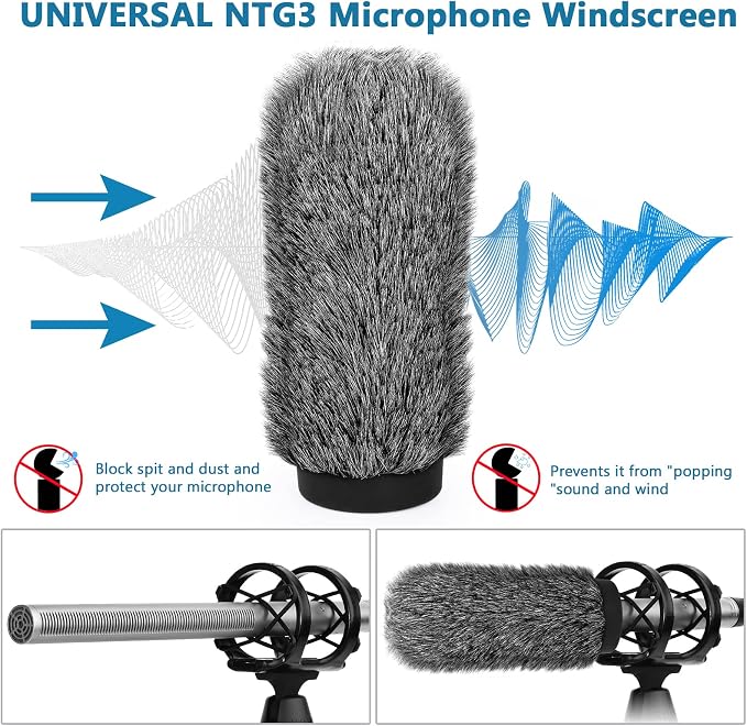 NTG3 Shotgun Mic Windscreen Deadcat Pop Filter Compatible with Rode NTG3, NTG2, Sennheiser MKH416, MKH418, Sony ECM 680s ECM-670 ECM-678, AKG C568EB, C4608, 7.1" Long Microphone Cover Muff Wind Shield - Image 5