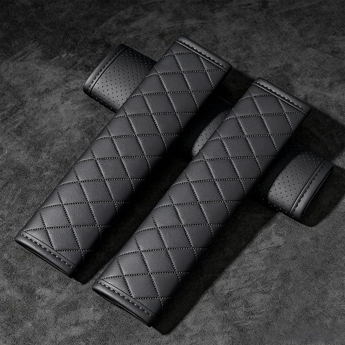 Black PU Leather Seat Belt Covers - 2Pcs, Diamond Stitched Seat Belt Pads, Universal Fit for Car Truck SUV - Image 4