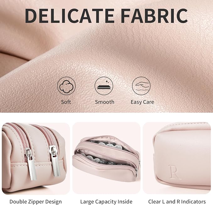 Portable Daily Contact Lens Case Organizer, Traveling Contact Cases Bag with Clearly Labeled R & L, Water-Resistant Disposable Contact Lens Dispenser, Storage up to 60 lenses(Beige) - Image 4
