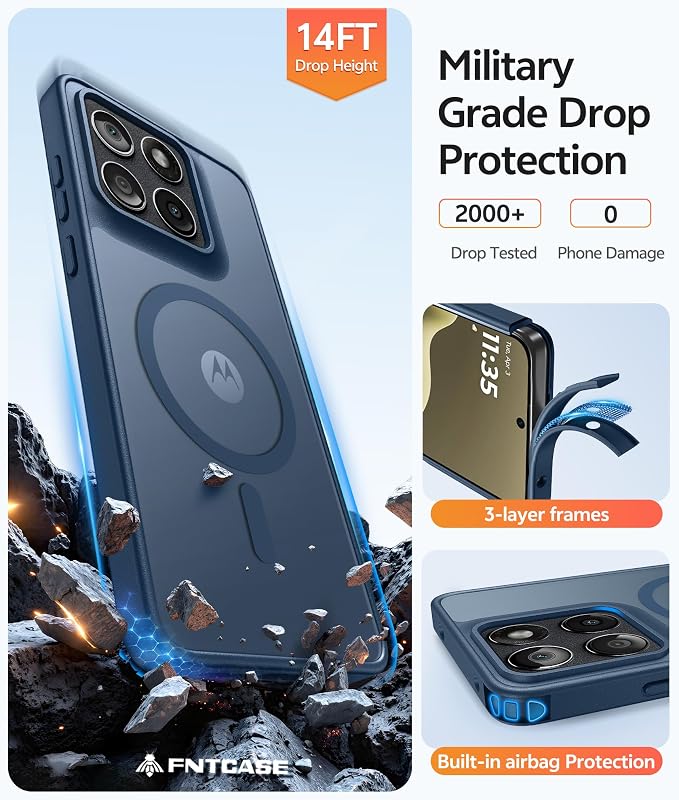 FNTCASE for Motorola Edge 2026 Case, Fit for Magsafe, Screen Protector Blue | Translucent Matte Magnetic Back, 14FT Military Grade Drop Protection, Shockproof Protective Phone Cover, Blue - Image 5