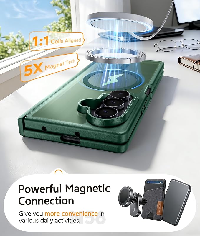 FNTCASE for Samsung Galaxy Z Fold 7 Case, Hinge Protection, Fit for Magsafe | with Screen Protector, Translucent Matte Magnetic Back, 18FT Military Grade Drop Proof, Protective Phone Cover, Green - Image 5