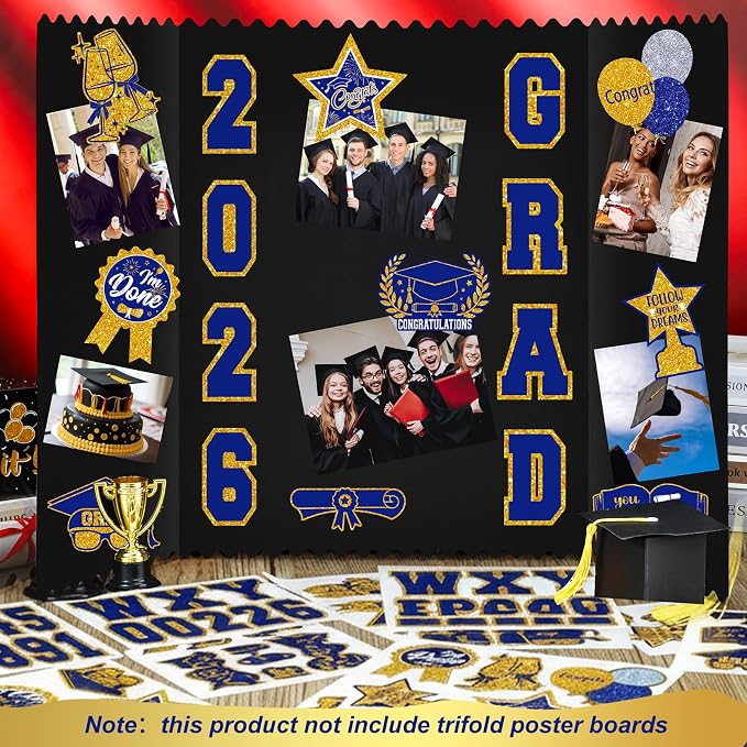 Glenmal Blue Gold Graduation Photo Display Board Sticker Class of 2026 Picture Display Stickers Accessories for 2026 Grad Party College Board Photo Frame Decor (12x9inch,3.9x4.7inch) - Image 4