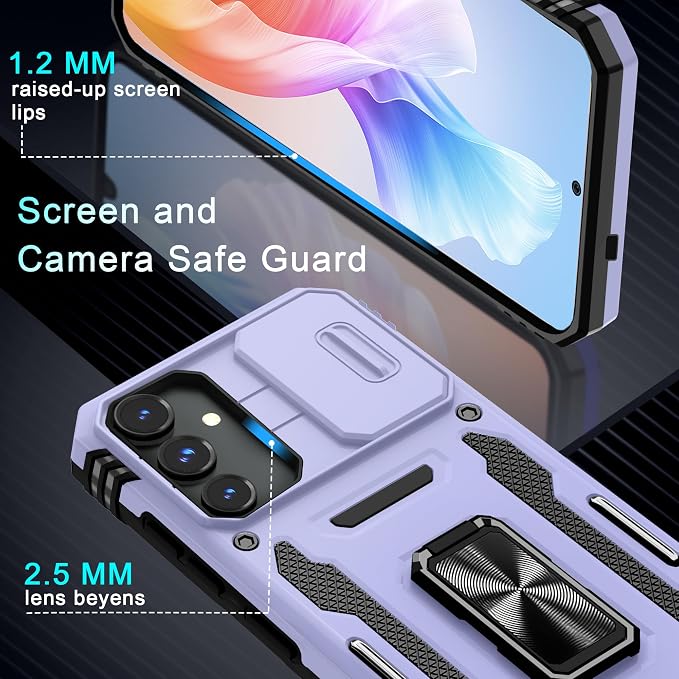 DEERLAMN Case for Samsung Galaxy S25 Plus/S24 Plus 6.7-Inch with Slide Camera Cover+Screen Protector(1 Pack), Rotated Ring Kickstand Military Grade Shockproof Protective Cover-Light Purple - Image 6