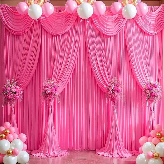 Hot Pink Backdrop Curtain 8 Panels-Wrinkle-Free Polyester Photography Drapes for Wedding Party Photo Background Decorations- 32 X10FT (Hot Pink) - Image 4
