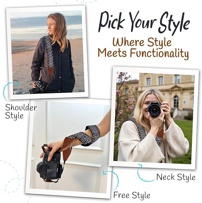 Art Tribute Camera Strap - Shoulder, Crossbody & Neck Camera Strap for Photographers, Fits All Cameras, Canon Nikon Sony Fujifilm, Padded Strap W/Quick Release, Embroidered Cotton & Leather Ends - Image 6