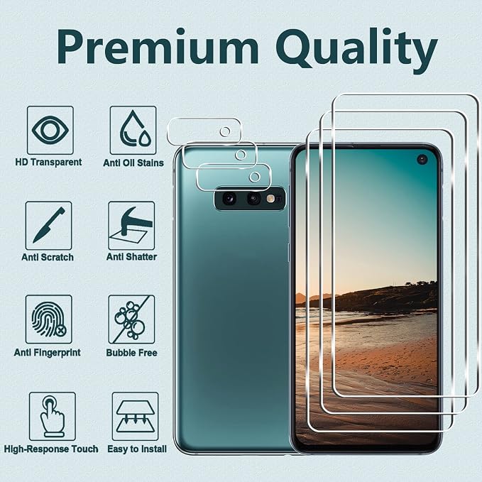[3+3 Pack] Galaxy S10e Screen Protector + Camera Lens Protector, HD Tempered Glass Film, 9H Hardness, Scratch Resistant, Easy Installation, Bubble Free, Screen Protector for Samsung Galaxy S10e - Image 2