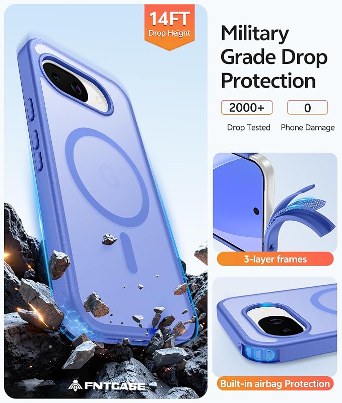 FNTCASE for Google Pixel 10a Case, Fit for Magsafe, with Screen Protector | Translucent Matte Magnetic Back, 14FT Military Grade Drop Protection, Slim Shockproof Protective Phone Cover, Ultramarine - Image 5