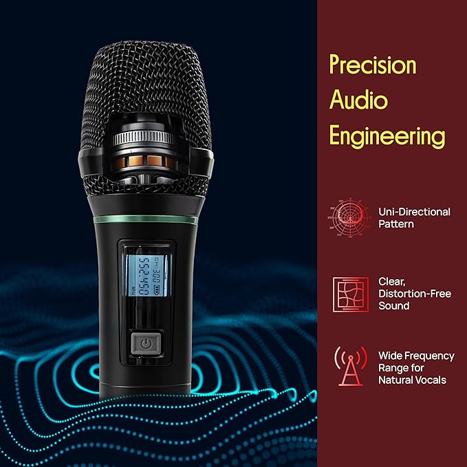 Pyle 4 Channel Wireless Microphone System with 4 Handheld Wireless Mics, UHF Cordless Microphones with Selectable Frequencies, Rack Mount Receiver for Karaoke, Church, DJ, Singing & PA Systems - Image 4