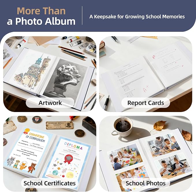 Large School Photo Album 12x12In Self Adhesive 40 Pages Beige | Linen cover, Marker, Corner stickers, School memories, Kids keepsake - Image 6