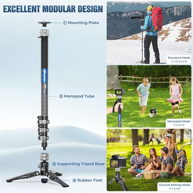 LEOFOTO Carbon Fiber Monopod with Pedal, 75.59" Portable Travel Monopod with Feet for Camera, Max Load 11.02LB/5KG, Compatible with Sony/Canon/Nikon/DSLR (MF-324CL) - Image 4