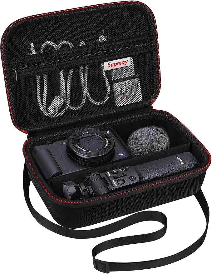 Hard Travel Case for Sony ZV-1F / ZV-1 / ZV-1 II Digital Camera, Protective Cases Bag Fits Vlogger Accessory Kit Tripod, Microphone, LED Video Light, Extra Zipper Pocket fit Battery Pack, Black by Supmay