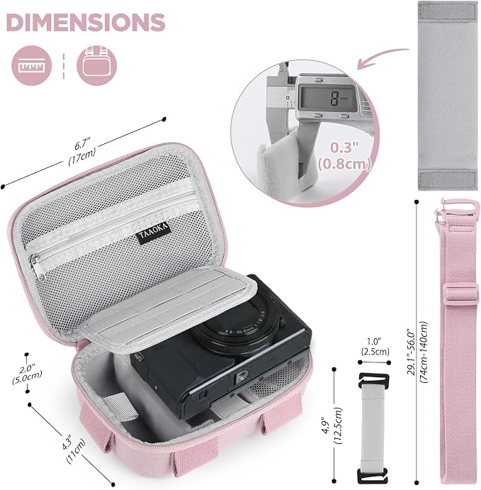 TAAOKA Digital Camera Case, Waterproof & Protective Small Camera Bag with 2 Carrying Ways, Lightweight camera sling bag for PowerShot ELPH 180/190 / Sony DSCW800/DSCW830 - Pink - Image 6