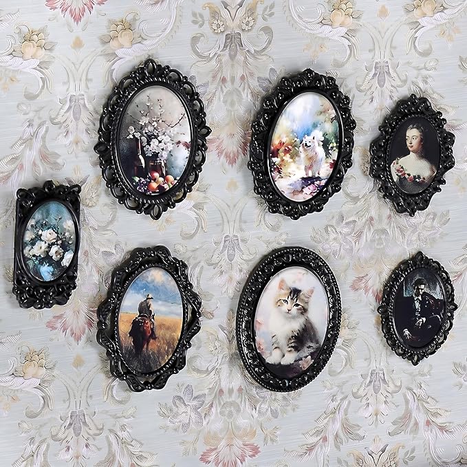 Halloscume 7 Pcs Miniature Picture Frames Mini Vintage Photo Frames Miniature Dollhouse Accessories on 1:12 Scale for Dollhouse DIY Craft Projects Art Jewelry Display Home Decor(Black) by Halloscume