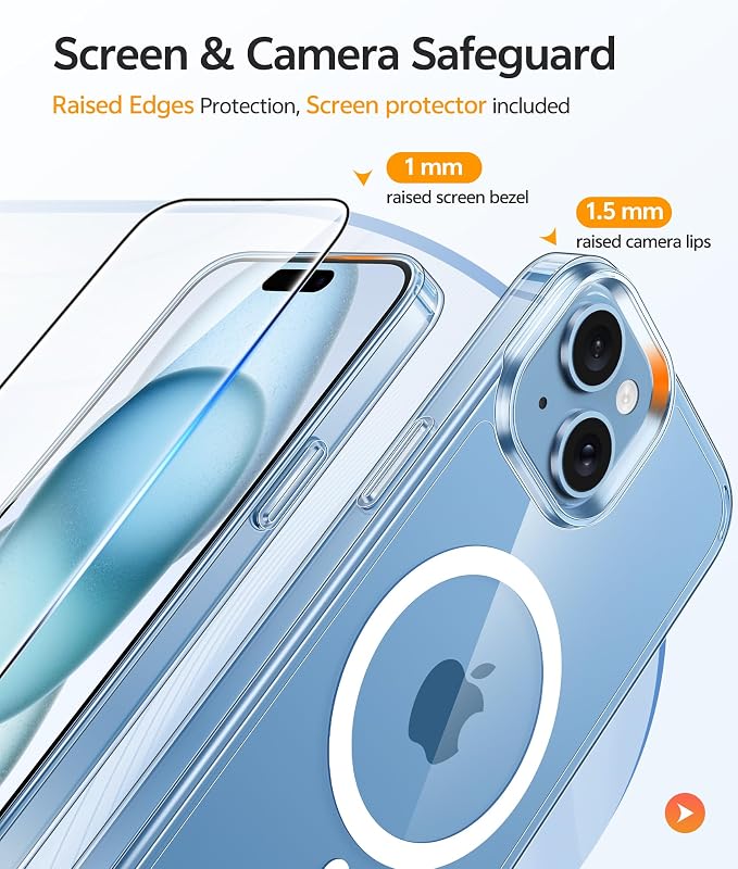FNTCASE for iPhone 15/14/13 Case, Fit for Magsafe, Glass Screen Protector | Anti Yellowing, Magnetic Phone Cases, 14FT Military Grade Drop Protection, Slim Shockproof Protective Cover, Clear - Image 4