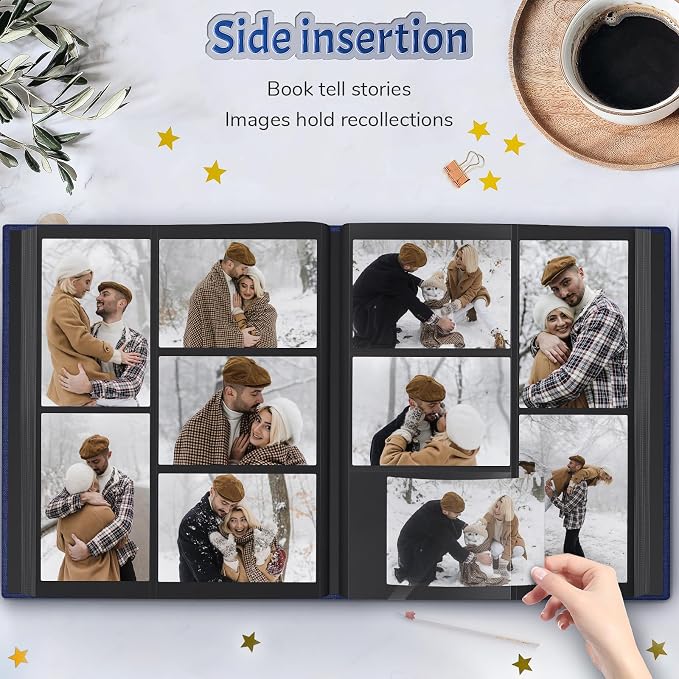 Popotop 4x6 Photo Album 1000 Pictures, Linen Hardcover, Reinforced Spine | Extra-Large 1000-Photo Capacity, Acid-Free PP Slip-In Pockets, 5 Photos per Page, Black Inner Pages, No Memo Space - Image 5