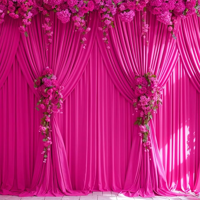 10x12 Hot Pink Backdrop Curtains for Wedding Party Wrinkle Free Backdrops Curtain Drapes Fabric Decoration Fuchsia Photo Back Drop Cloth for Baby Shower Photography Stage Reception 5ft x 12ft,2 Panels - Image 4