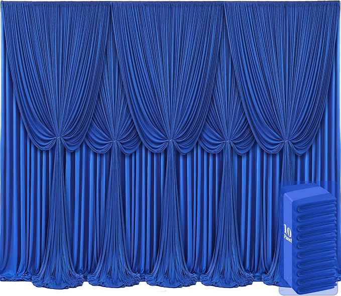 10 Panels Royal Blue Backdrop Curtains for Wedding Party Wrinkle Free Backdrops Curtain Drapes Fabric Decorations Photo Back Drop Cloth for Baby Shower Photography Stage Reception 50ft(W) x 12ft(H) by Tao-GePartyDecorations