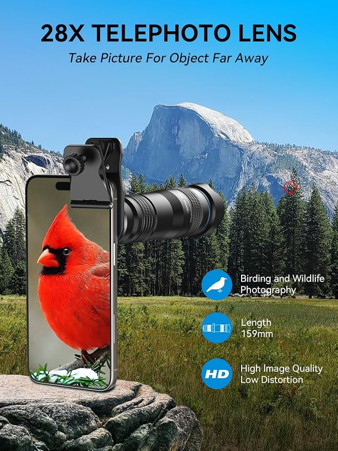 MIAO LAB 28X HD Telephoto Lens for iPhone/Samsung/Android, High Power Telephoto Camera Lens with Universal Clip Compatibility Most Smartphone - 28X - Image 2