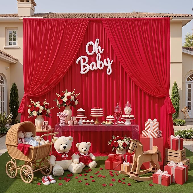 40ft x 10ft Wrinkle Free Red Backdrop Curtains for Parties, 8 Panels 5x10ft Silky Polyester Photo Backdrop Drapes for Christmas Weddings Birthday Party Photography Background Decor - Image 8