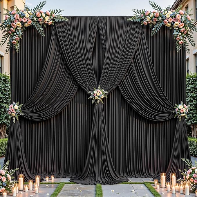 24ftx10ft Wrinkle Free Black Backdrop Curtain - 10 Feet Photography Backdrop Drapes, Silky Polyester Back Drop Cloth for Wedding Baby Shower Balloon Arch Background - Image 8