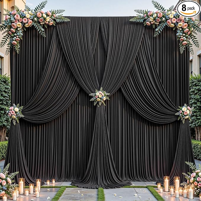 32ftx10ft Wrinkle Free Black Backdrop Curtain - 10 Feet Photography Backdrop Drapes, Silky Polyester Back Drop Cloth for Wedding Baby Shower Balloon Arch Background by Unknown