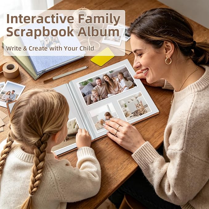 Popotop Photo Album Self Adhesive with Picture Display Window,60 Pages DIY Scrapbooking Supplies Kit for 4x6 8x10 Picture,Linen Cover Memory Book for Baby Wedding, with Scraper and Metallic Pen - Image 2