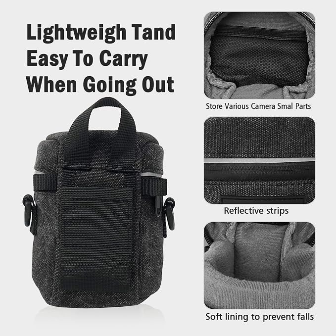 Camera Lens Case Lens Bag Compatible (3.15" x 3.74"(Canvas, Black)) - Image 4