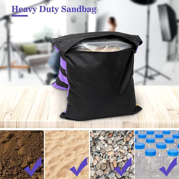 4 Packs Purple Sandbag Weight Bags for Light Photography Video Equipment | Heavy Duty Saddlebags for Backdrop Stand, Photo Tripod, Canopy, Pop up Tent, Umbrella Base, Fishing Chair, Picnic Table - Image 2